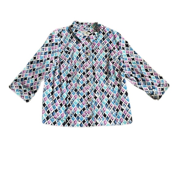 CJ Banks Multicolor Diamond Design Lightweight 3/4 Sleeve Jacket Women’s 2X - Picture 1 of 9
